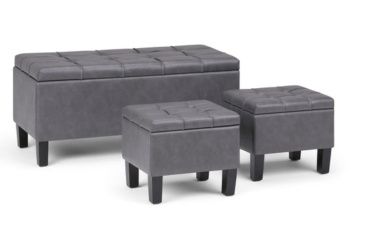 Stone Grey Vegan Leather | Dover 3 piece Vegan Leather Storage Ottoman
