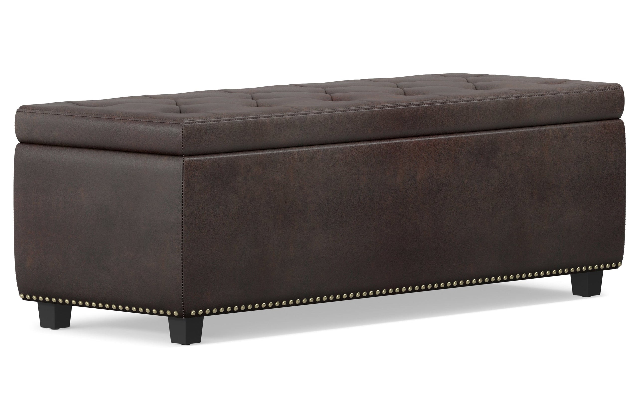 Distressed Brown Distressed Vegan Leather | Hamilton Vegan Leather Storage Ottoman