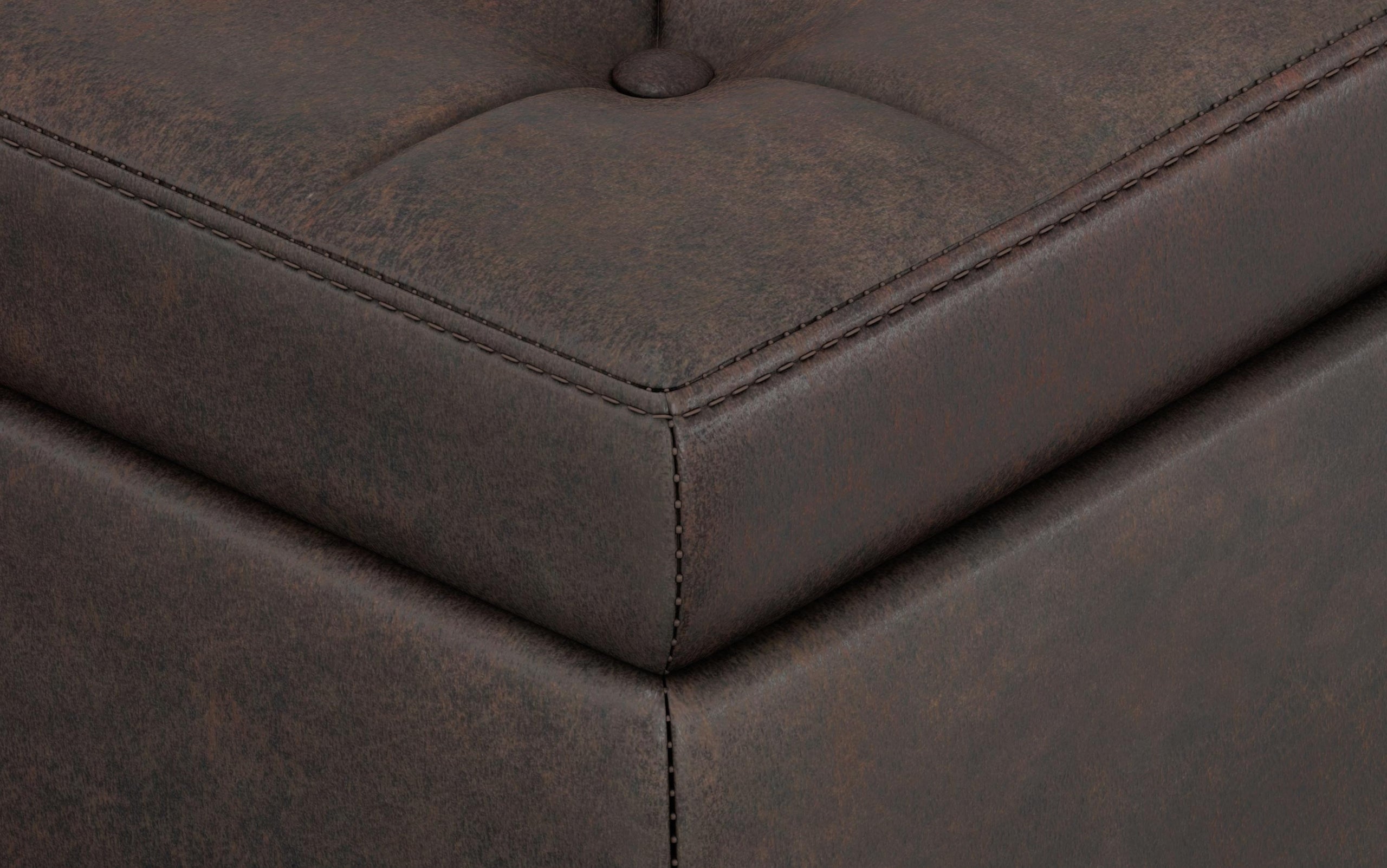 Distressed Brown Distressed Vegan Leather | Hamilton Vegan Leather Storage Ottoman