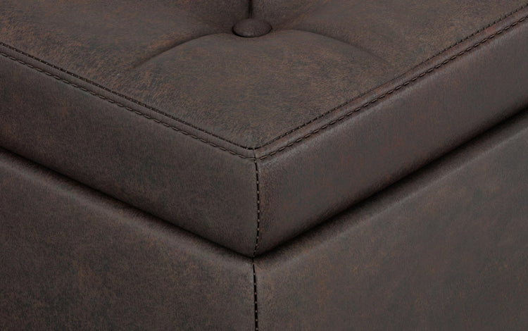 Distressed Brown Distressed Vegan Leather | Hamilton Vegan Leather Storage Ottoman