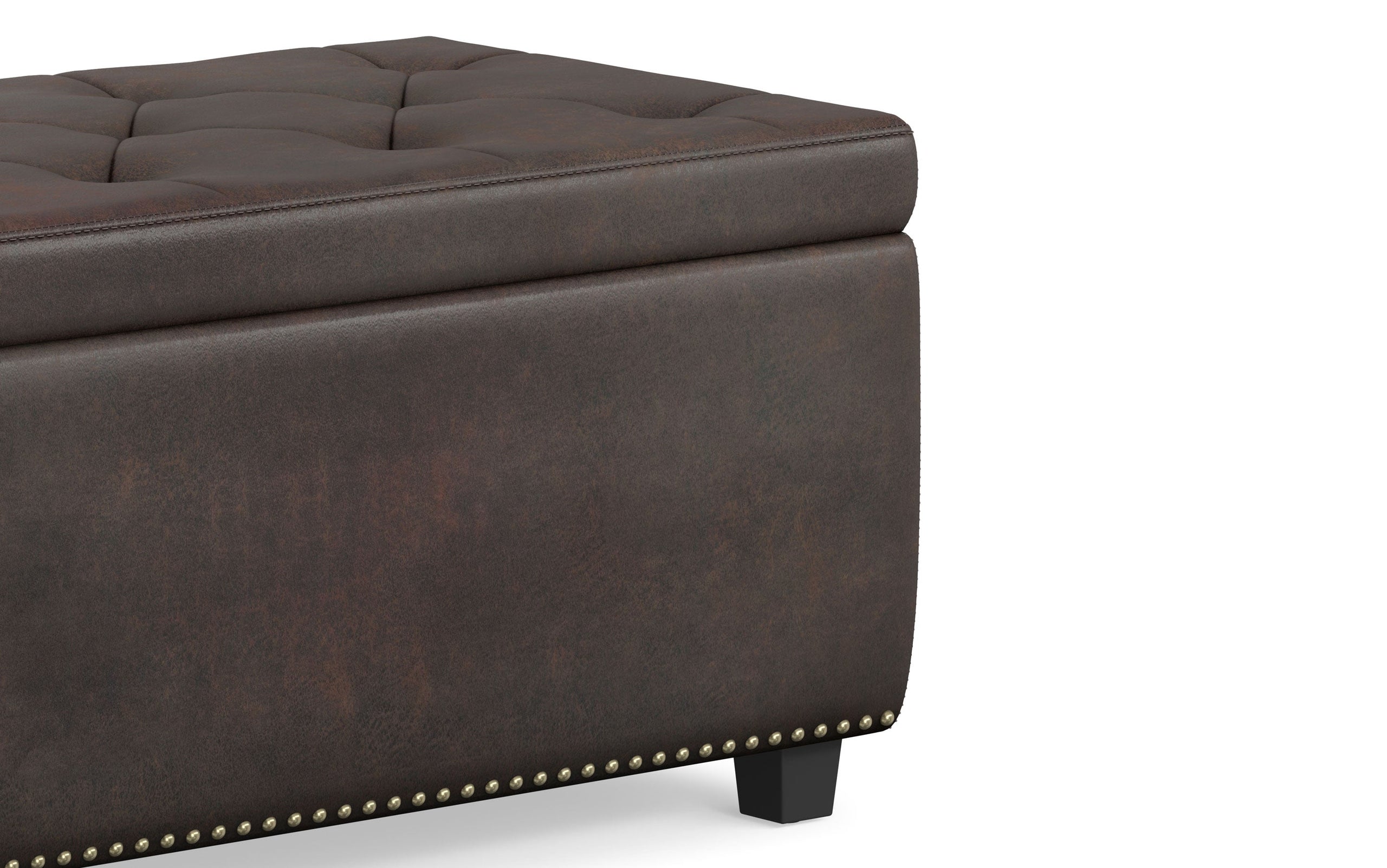 Distressed Brown Distressed Vegan Leather | Hamilton Vegan Leather Storage Ottoman