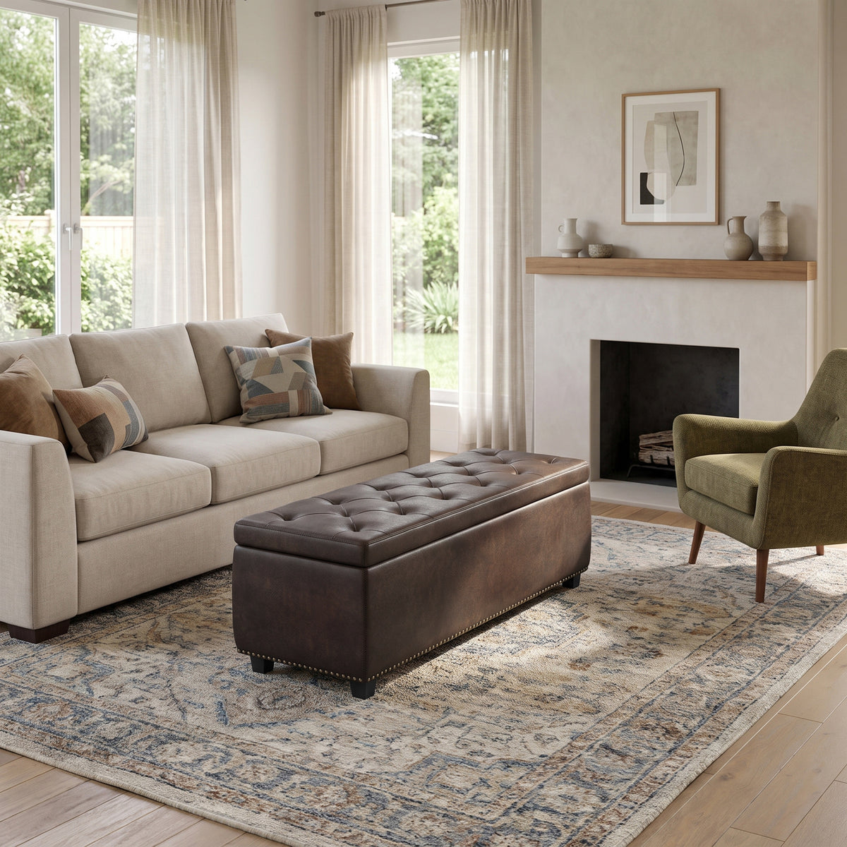 Distressed Brown Distressed Vegan Leather | Hamilton Storage Ottoman in Distressed Vegan Leather