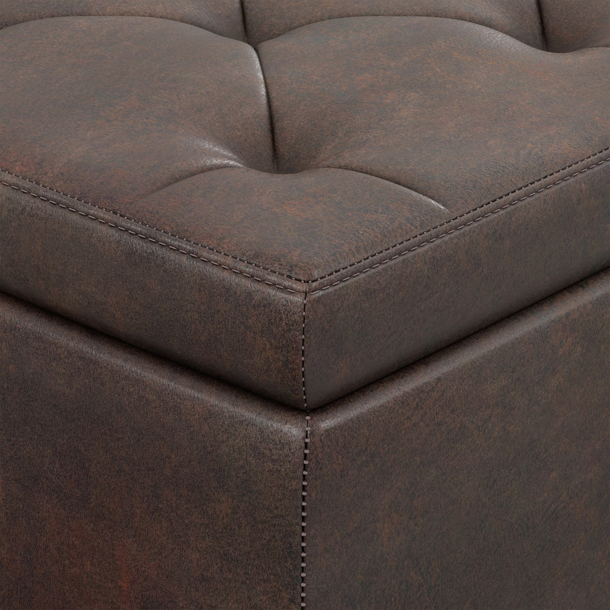 Distressed Brown Distressed Vegan Leather | Hamilton Storage Ottoman in Distressed Vegan Leather