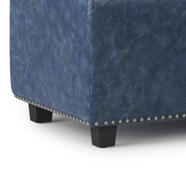 Denim Blue Vegan Leather | Hamilton Large Storage Ottoman Bench