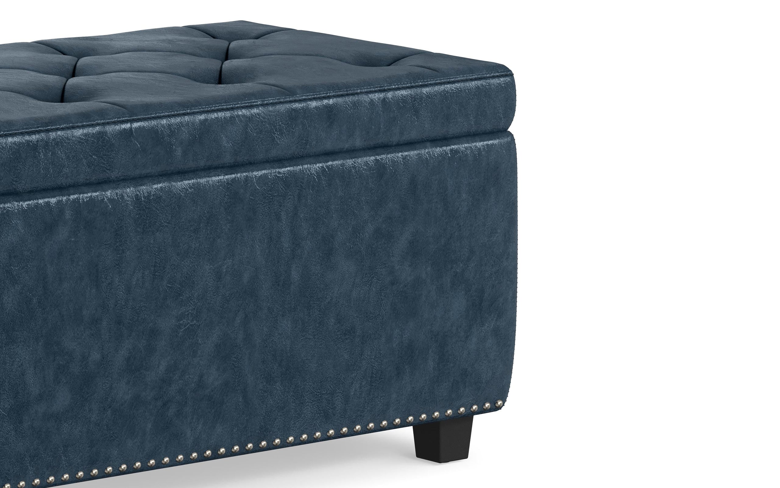 Denim Blue Vegan Leather | Hamilton Large Storage Ottoman Bench