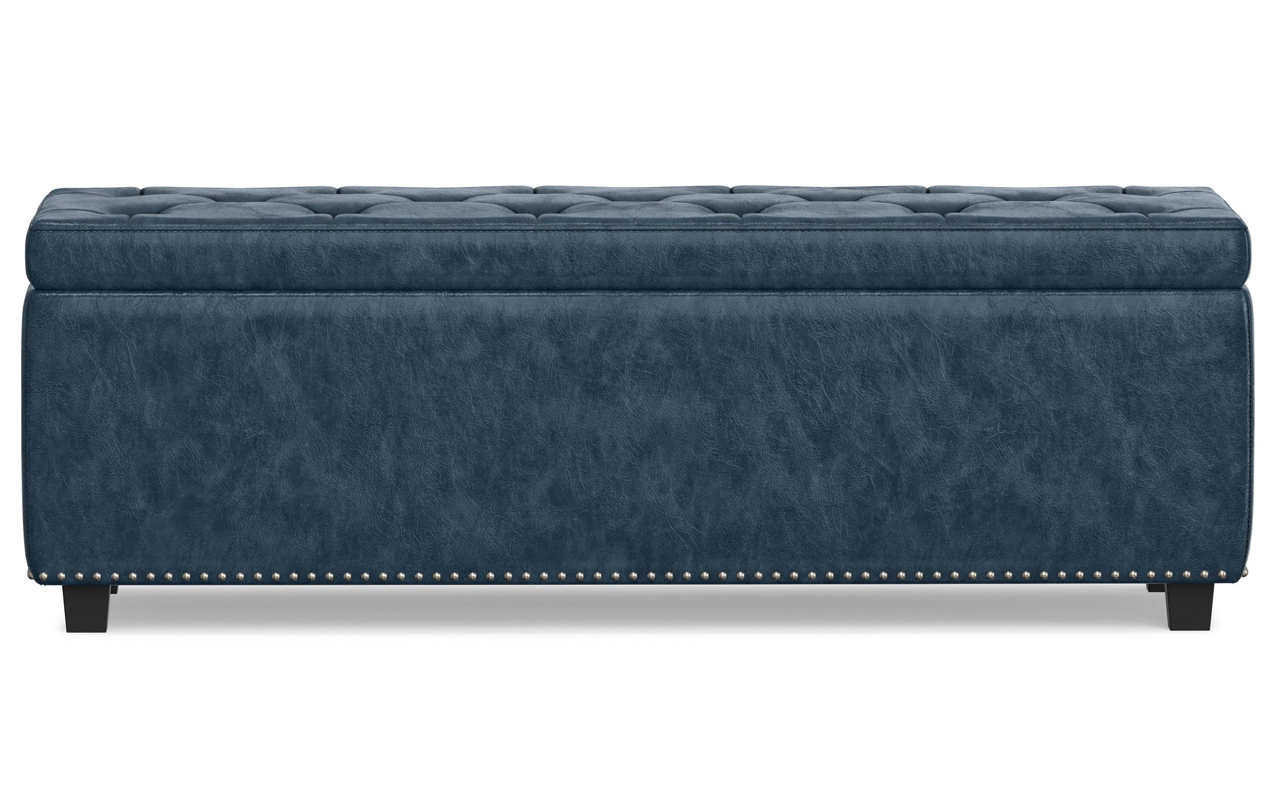 Denim Blue Vegan Leather | Hamilton Large Storage Ottoman Bench