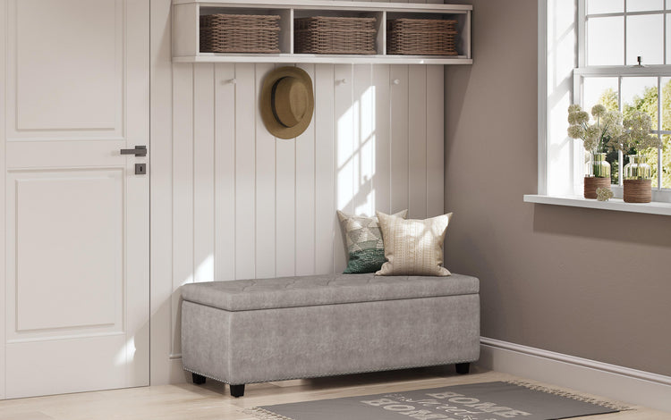 Distressed Grey Distressed Vegan Leather | Hamilton Vegan Leather Storage Ottoman
