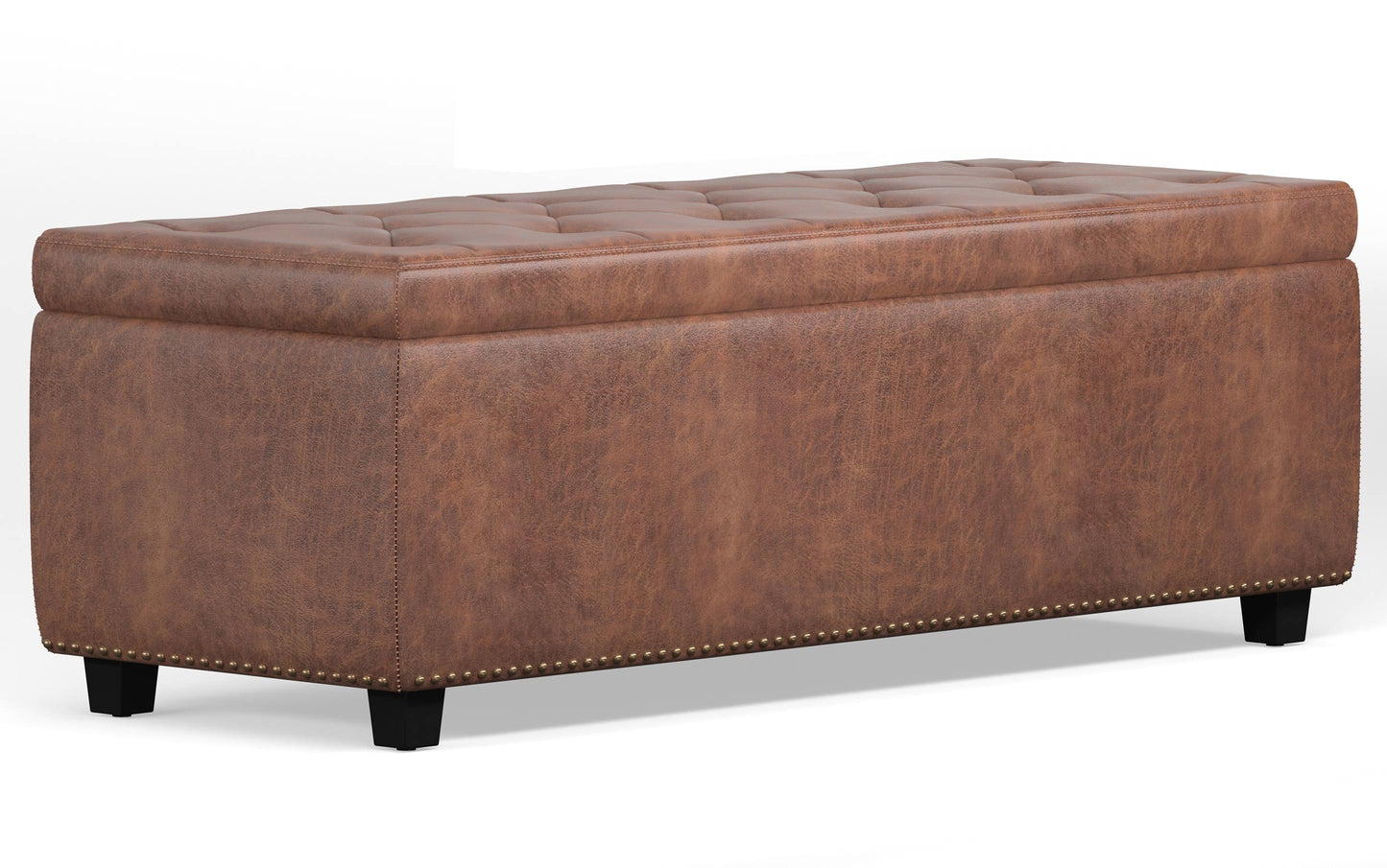 Distressed Umber Brown Distressed Vegan Leather | Hamilton Vegan Leather Storage Ottoman
