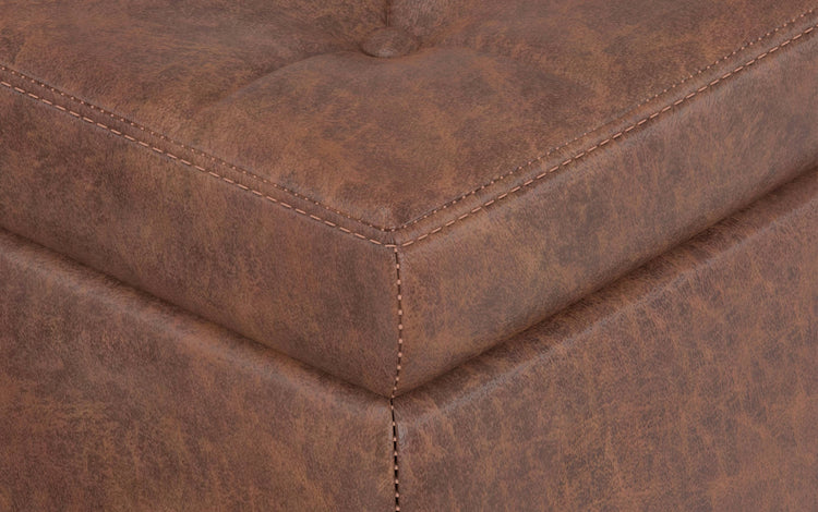 Distressed Umber Brown Distressed Vegan Leather | Hamilton Vegan Leather Storage Ottoman