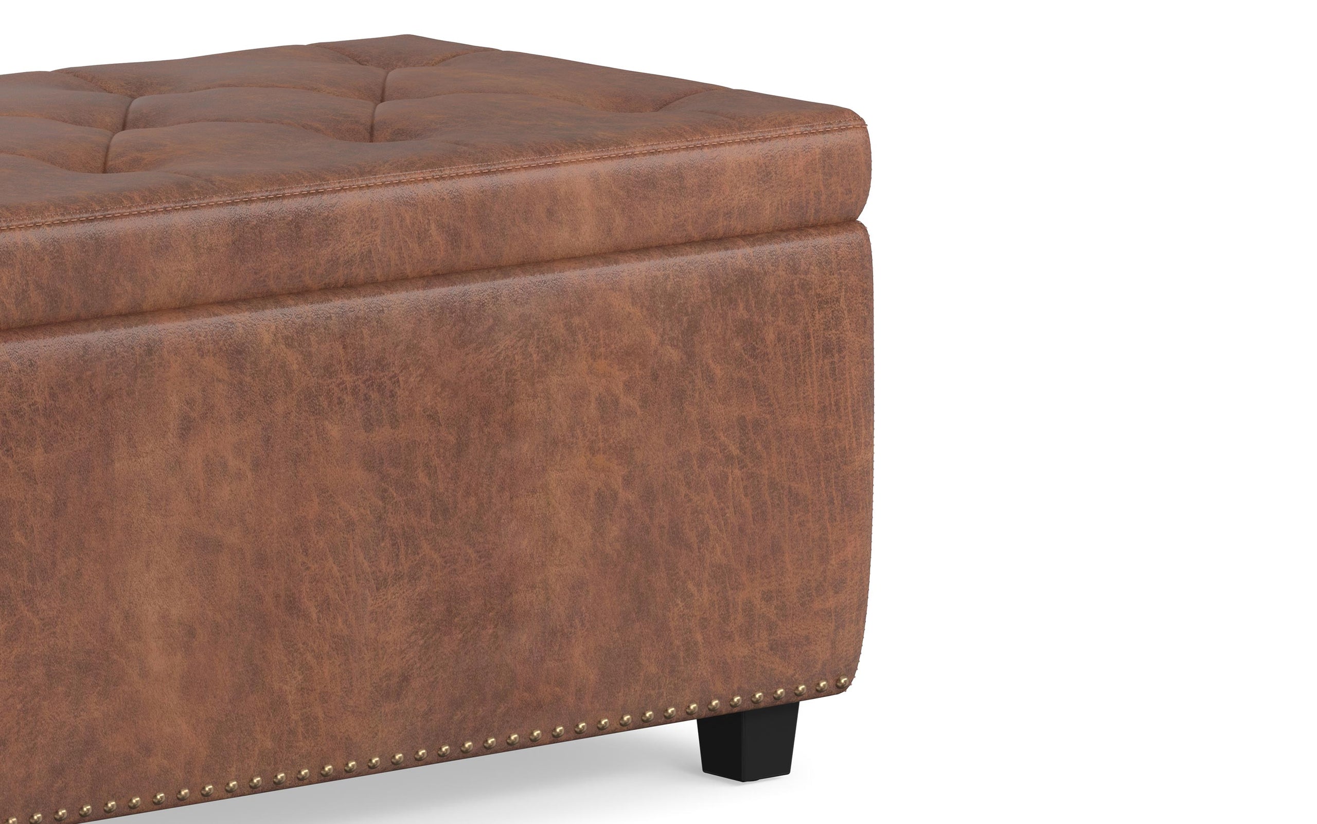 Distressed Umber Brown Distressed Vegan Leather | Hamilton Vegan Leather Storage Ottoman