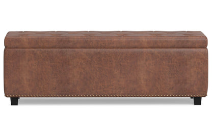 Distressed Umber Brown Distressed Vegan Leather | Hamilton Vegan Leather Storage Ottoman