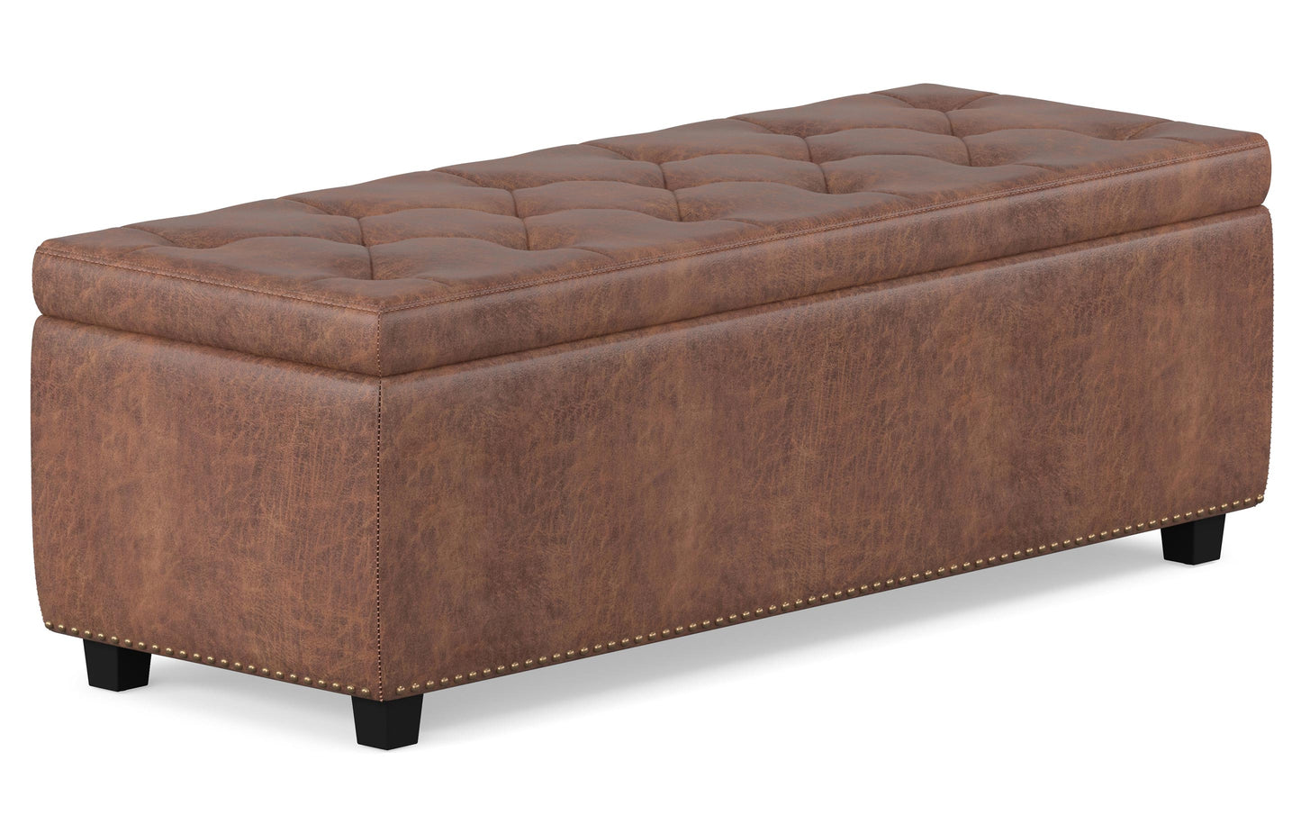 Distressed Umber Brown Distressed Vegan Leather | Hamilton Vegan Leather Storage Ottoman