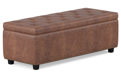 Distressed Umber Brown Distressed Vegan Leather | Hamilton Vegan Leather Storage Ottoman
