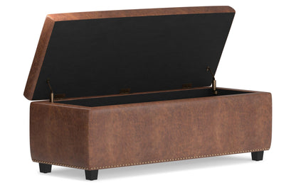 Distressed Umber Brown Distressed Vegan Leather | Hamilton Vegan Leather Storage Ottoman