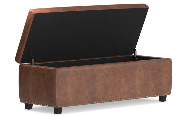 Distressed Umber Brown Distressed Vegan Leather | Hamilton Vegan Leather Storage Ottoman