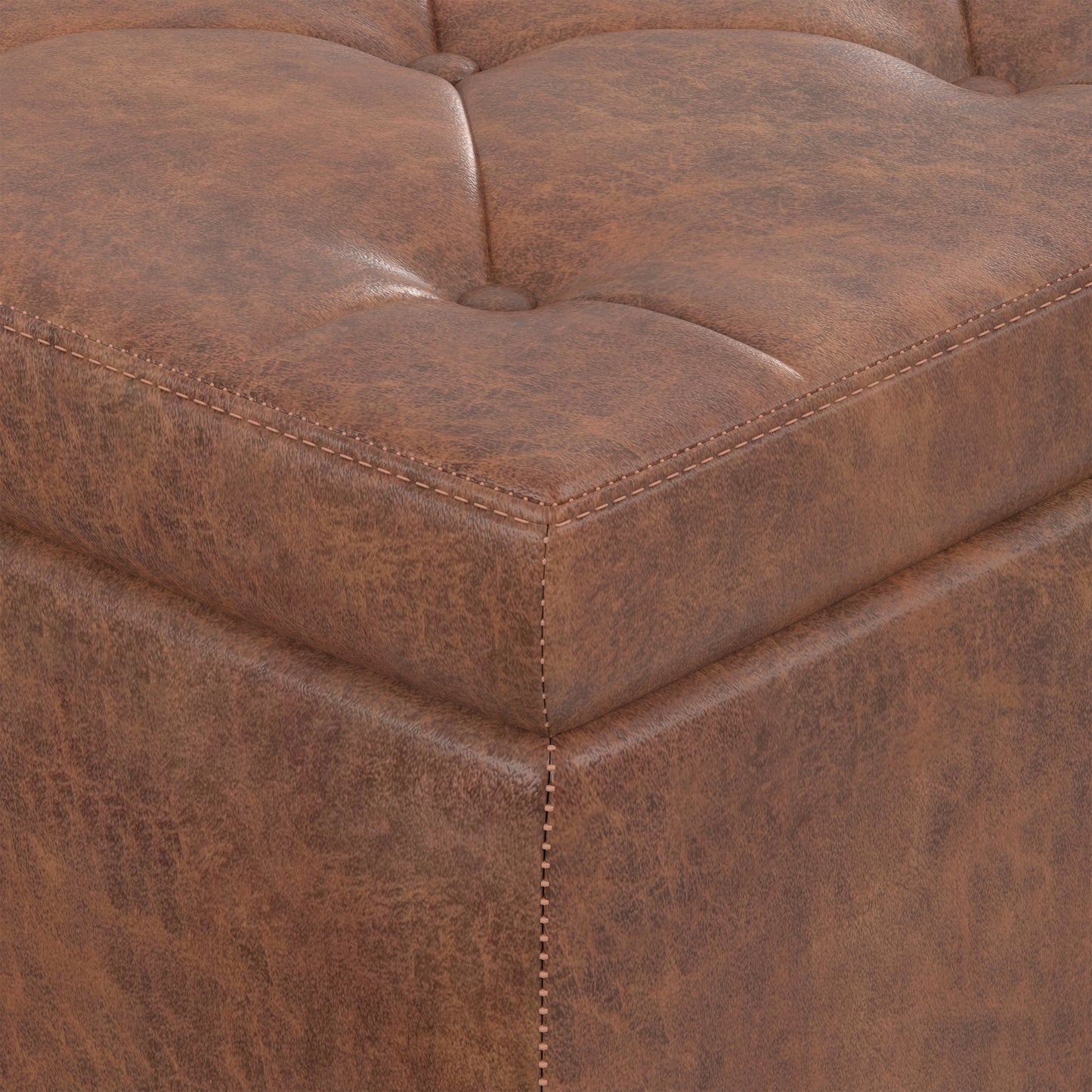 Distressed Saddle Brown Distressed Vegan Leather | Hamilton Storage Ottoman in Distressed Vegan Leather