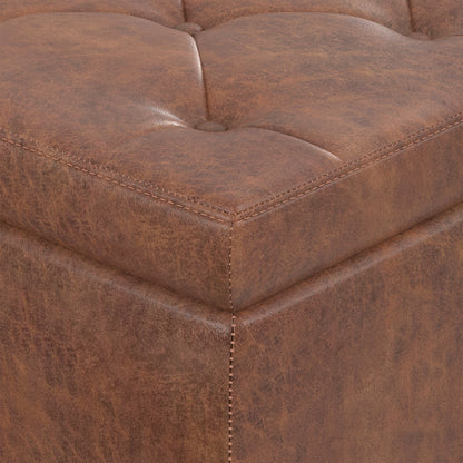 Distressed Saddle Brown Distressed Vegan Leather | Hamilton Storage Ottoman in Distressed Vegan Leather