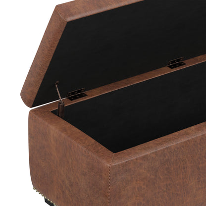 Distressed Saddle Brown Distressed Vegan Leather | Hamilton Storage Ottoman in Distressed Vegan Leather