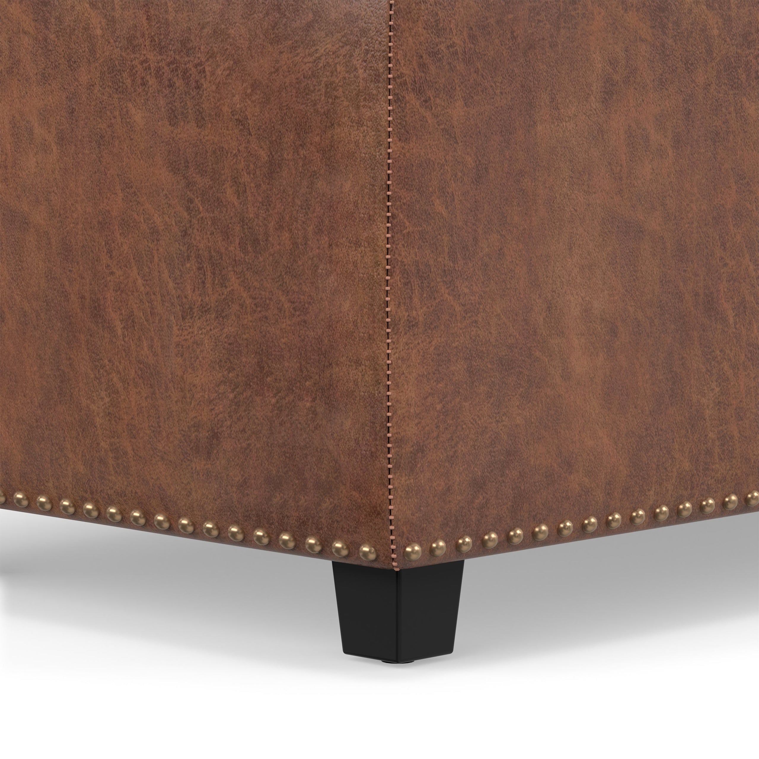 Distressed Saddle Brown Distressed Vegan Leather | Hamilton Storage Ottoman in Distressed Vegan Leather