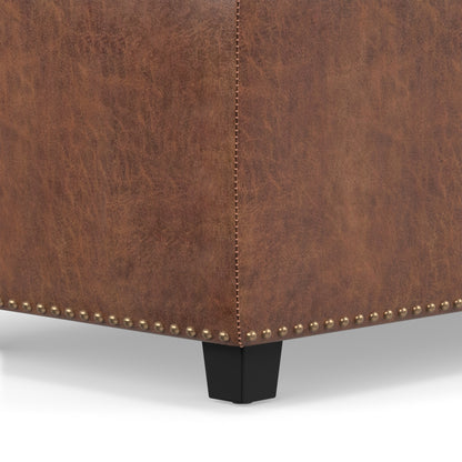 Distressed Saddle Brown Distressed Vegan Leather | Hamilton Storage Ottoman in Distressed Vegan Leather
