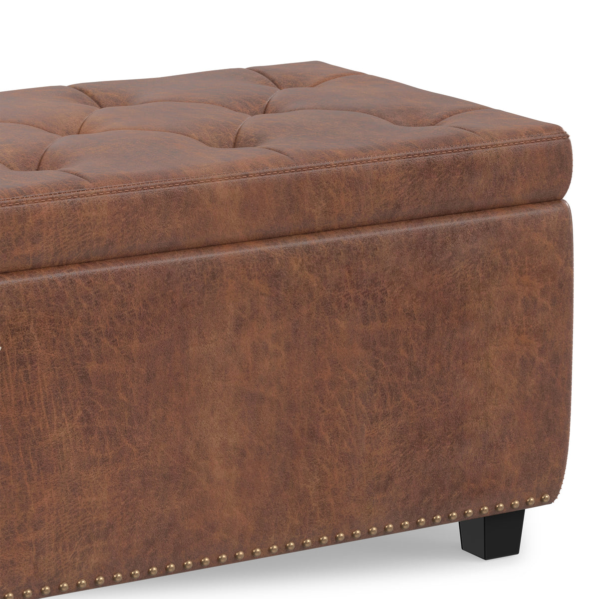 Distressed Saddle Brown Distressed Vegan Leather | Hamilton Storage Ottoman in Distressed Vegan Leather