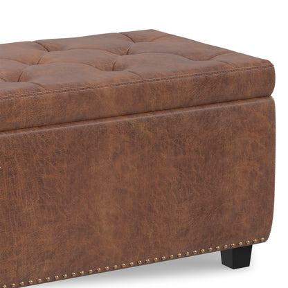 Distressed Saddle Brown Distressed Vegan Leather | Hamilton Storage Ottoman in Distressed Vegan Leather