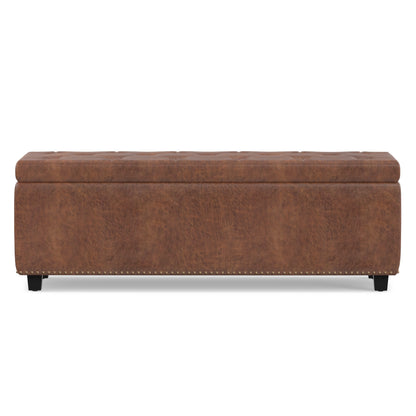 Distressed Saddle Brown Distressed Vegan Leather | Hamilton Storage Ottoman in Distressed Vegan Leather