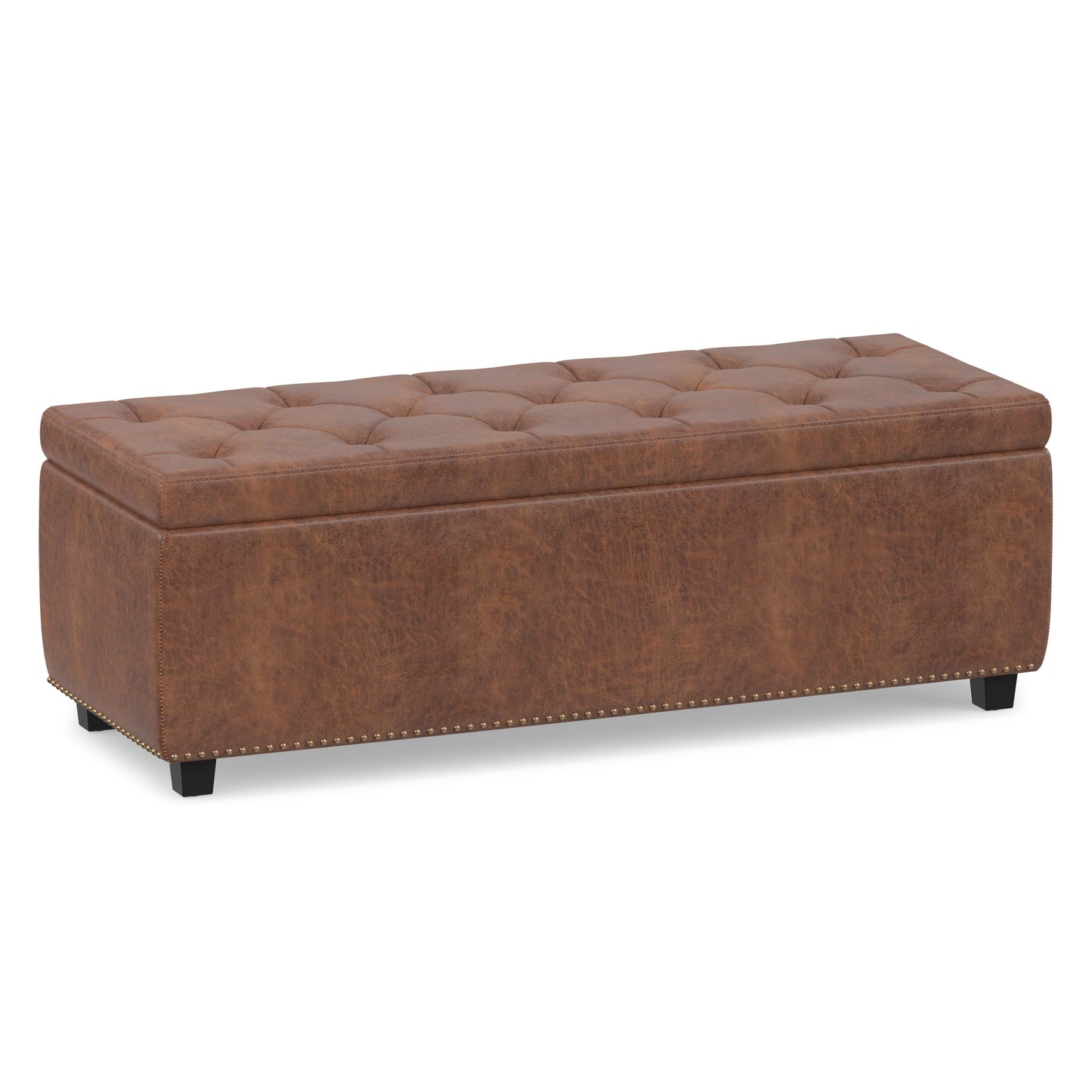 Distressed Saddle Brown Distressed Vegan Leather | Hamilton Storage Ottoman in Distressed Vegan Leather