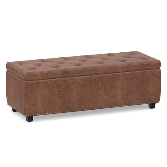 Distressed Saddle Brown Distressed Vegan Leather | Hamilton Storage Ottoman in Distressed Vegan Leather