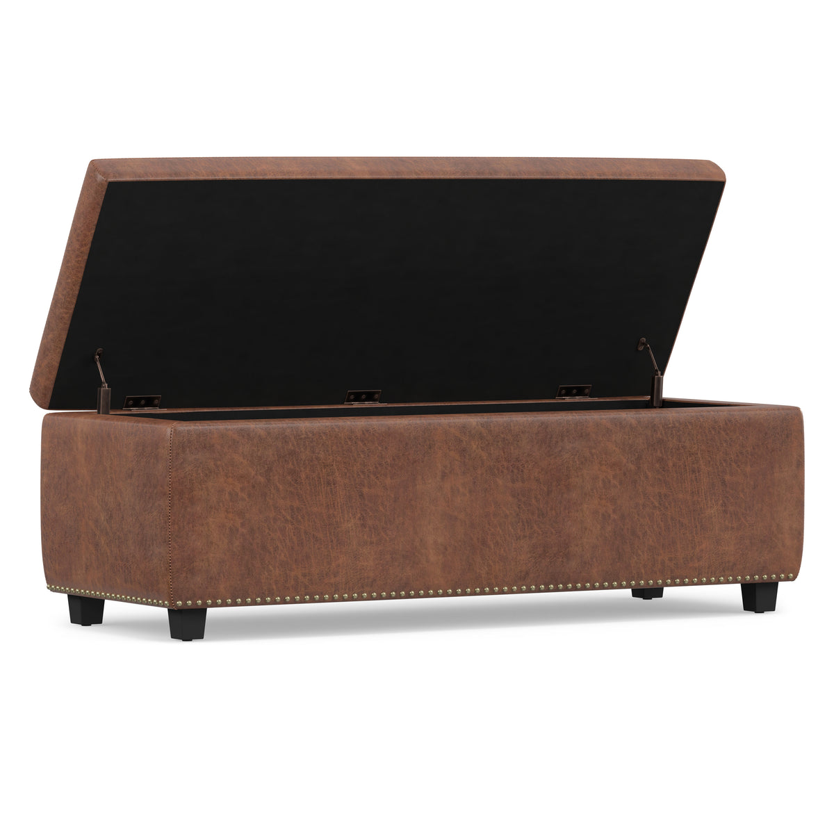 Distressed Saddle Brown Distressed Vegan Leather | Hamilton Storage Ottoman in Distressed Vegan Leather