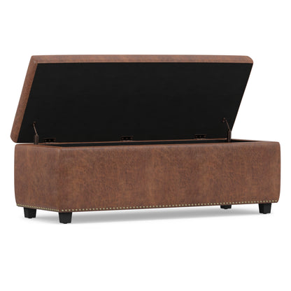 Distressed Saddle Brown Distressed Vegan Leather | Hamilton Storage Ottoman in Distressed Vegan Leather