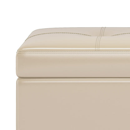 Satin Cream Vegan Leather | Oregon Vegan Leather Storage Ottoman with Tray