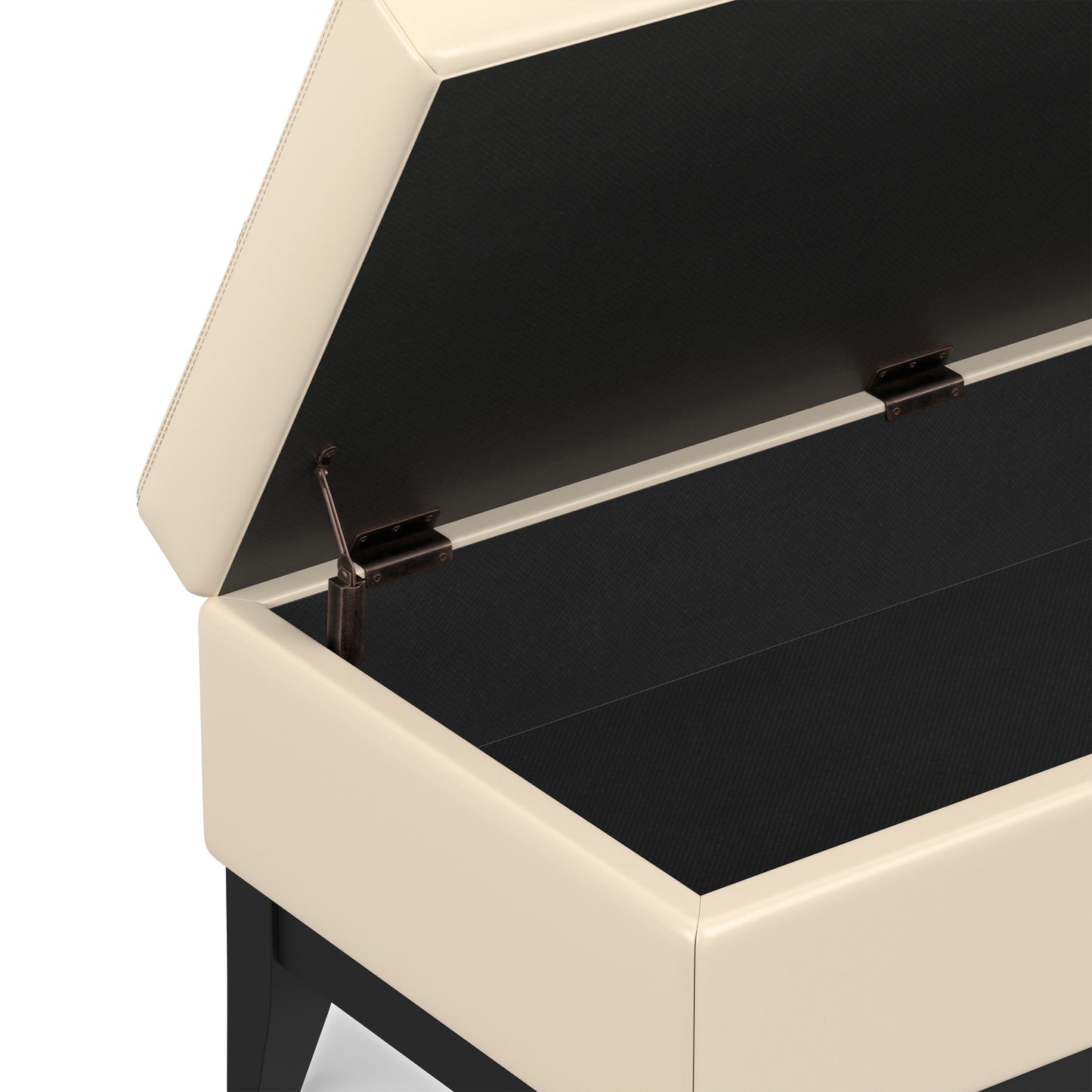 Satin Cream Vegan Leather | Oregon Storage Ottoman Bench with Tray in Vegan Leather