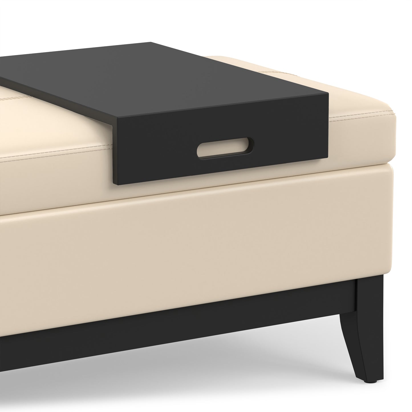 Satin Cream Vegan Leather | Oregon Storage Ottoman Bench with Tray in Vegan Leather