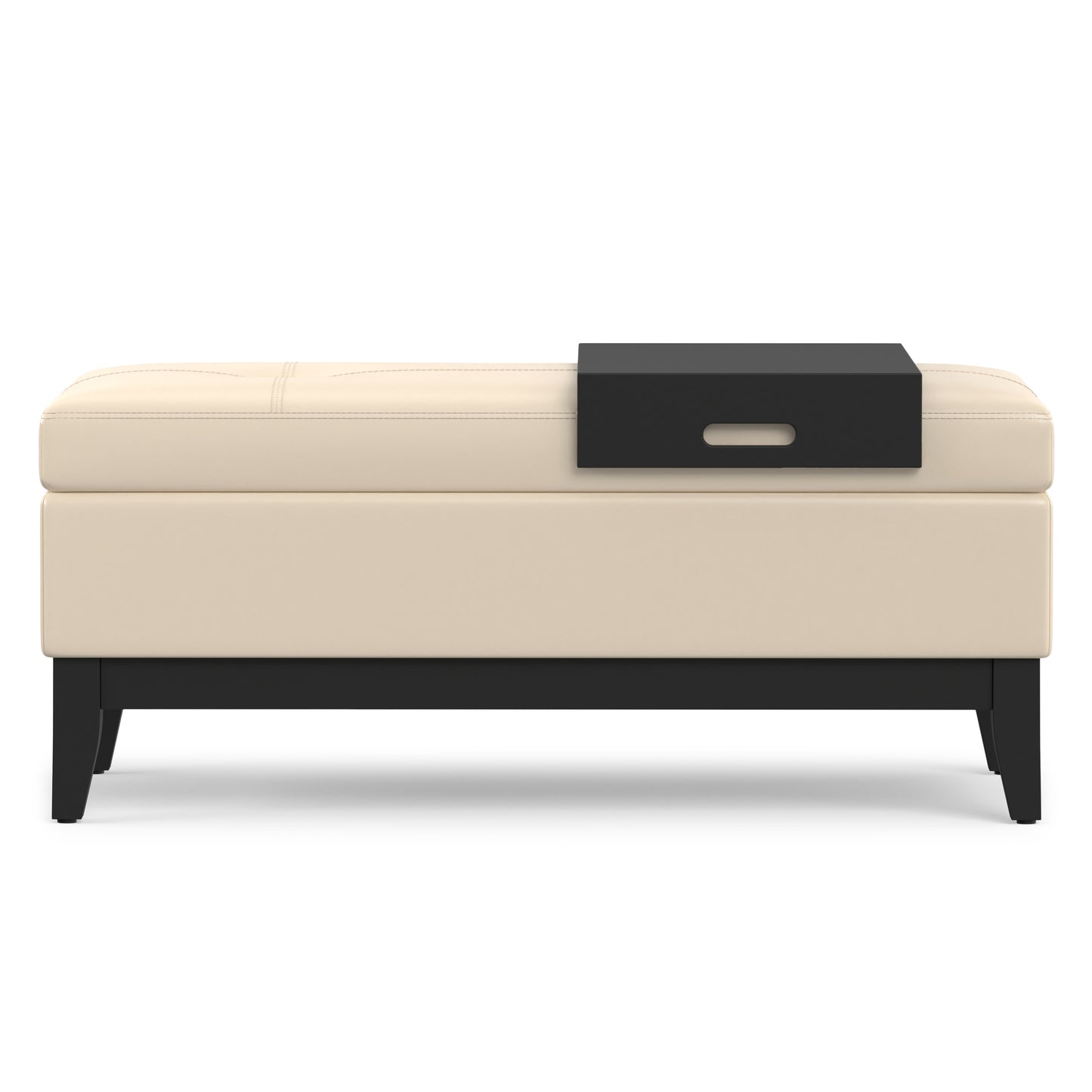 Satin Cream Vegan Leather | Oregon Storage Ottoman Bench with Tray in Vegan Leather