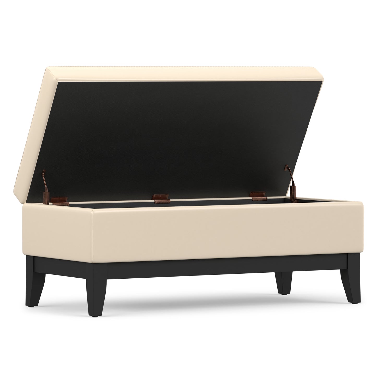 Satin Cream Vegan Leather | Oregon Storage Ottoman Bench with Tray in Vegan Leather