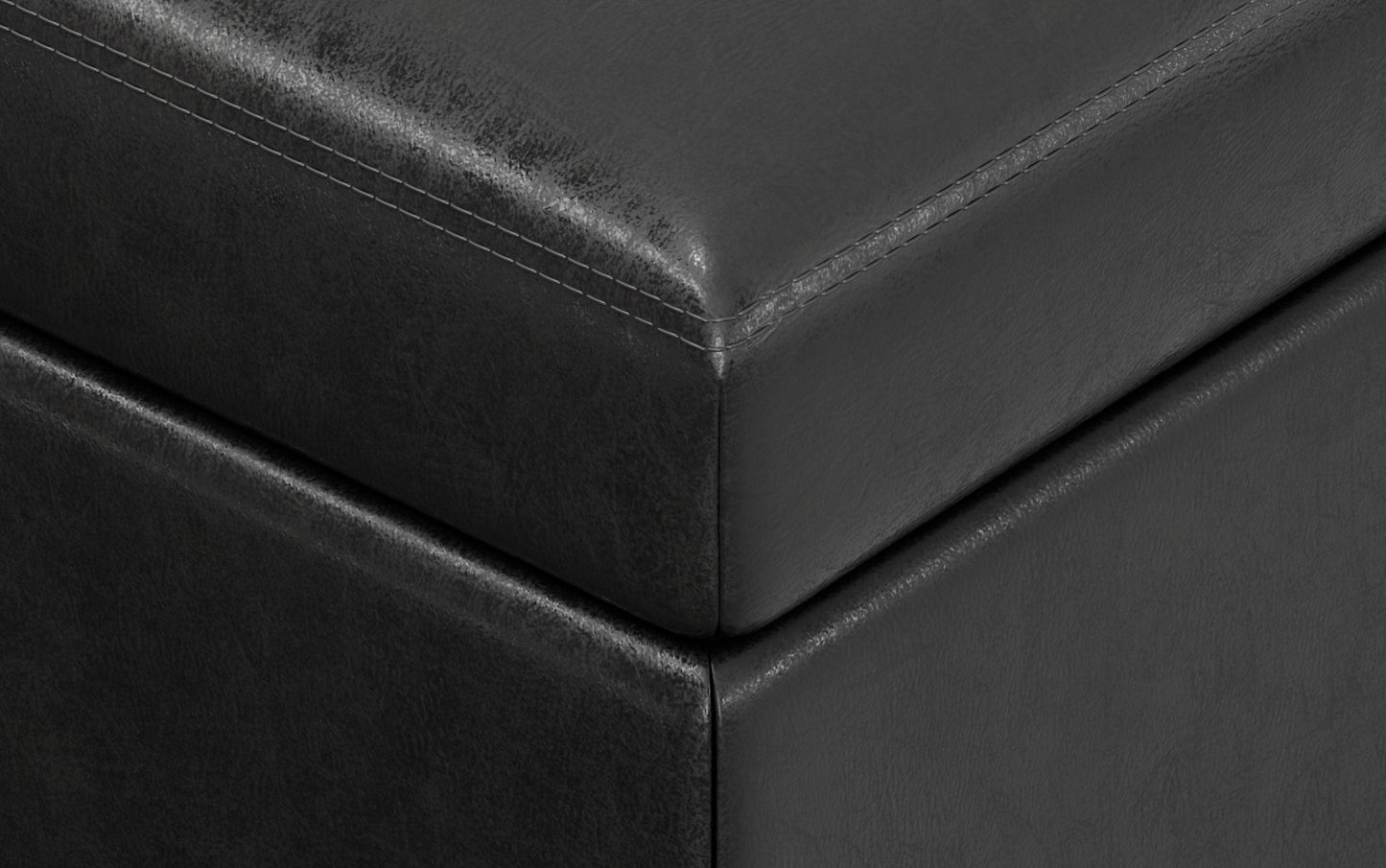 Distressed Black Distressed Vegan Leather | Oregon Storage Ottoman Bench with Tray in Distressed Vegan Leather