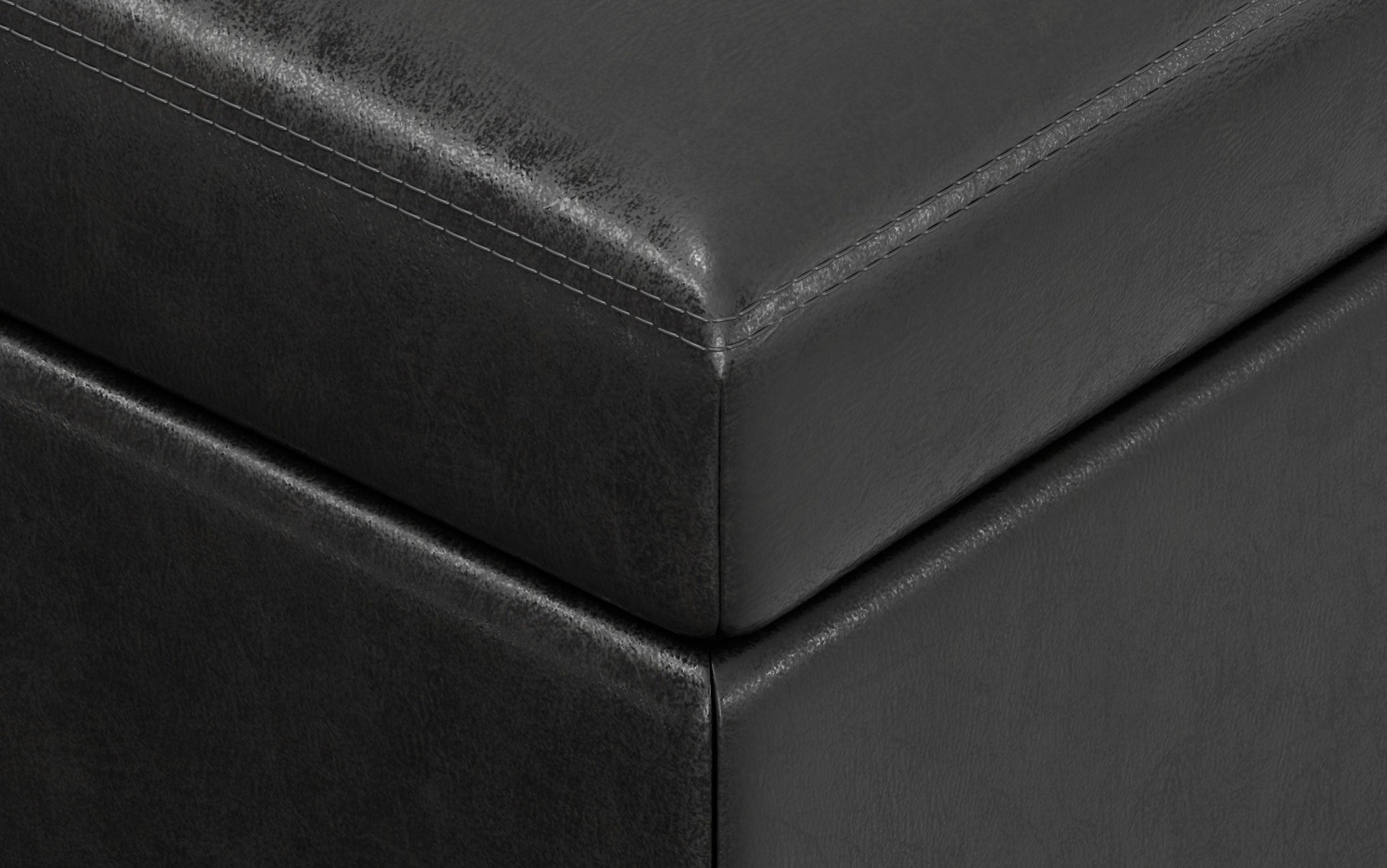 Distressed Black Distressed Vegan Leather | Oregon Storage Ottoman Bench with Tray in Distressed Vegan Leather