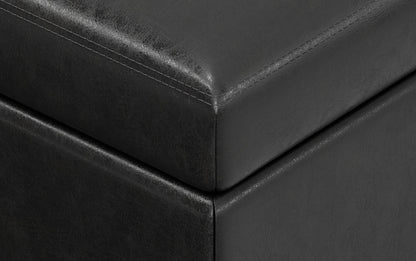 Distressed Black Distressed Vegan Leather | Oregon Storage Ottoman Bench with Tray in Distressed Vegan Leather