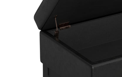 Distressed Black Distressed Vegan Leather | Oregon Storage Ottoman Bench with Tray in Distressed Vegan Leather