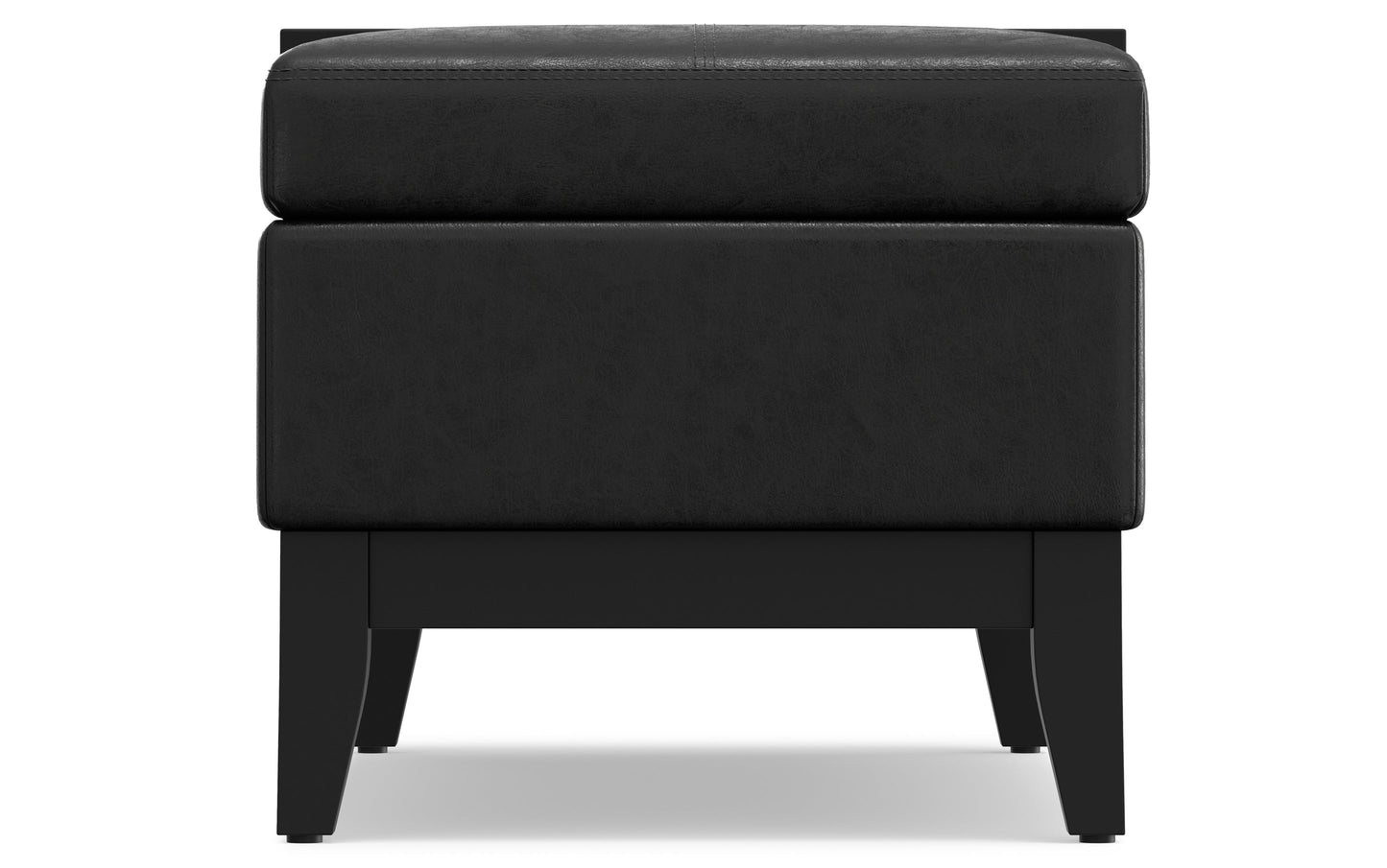 Distressed Black Distressed Vegan Leather | Oregon Storage Ottoman Bench with Tray in Distressed Vegan Leather