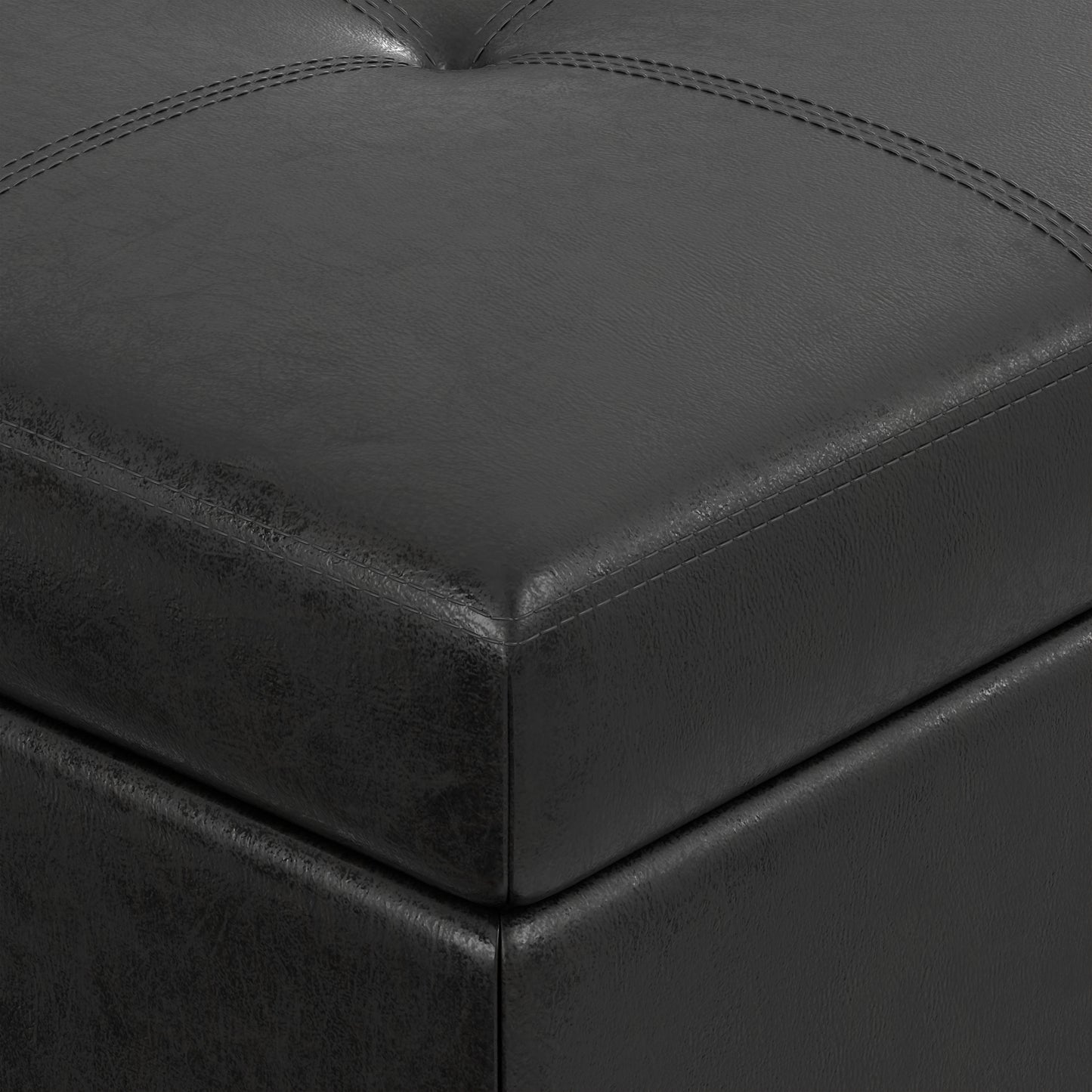 Distressed Black Distressed Vegan Leather | Oregon Storage Ottoman Bench with Tray in Distressed Vegan Leather