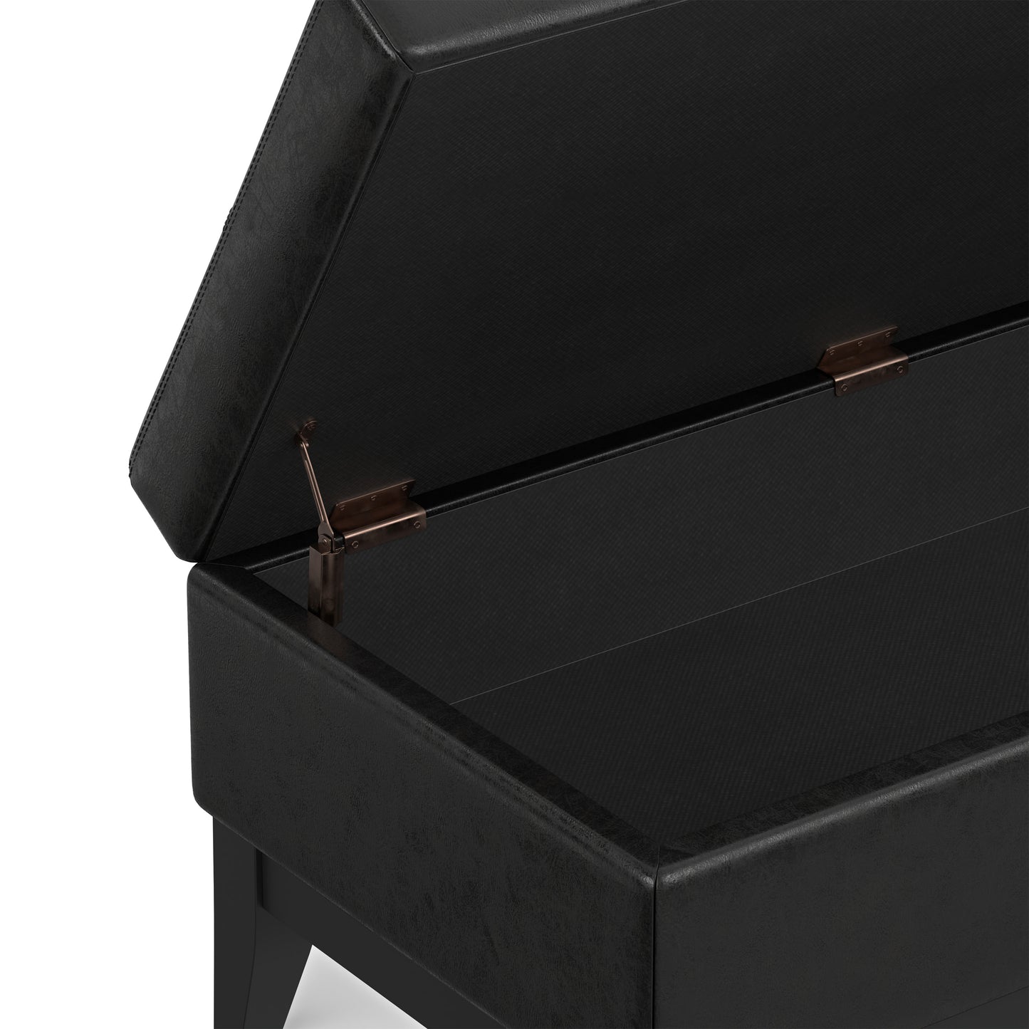 Distressed Black Distressed Vegan Leather | Oregon Storage Ottoman Bench with Tray in Distressed Vegan Leather