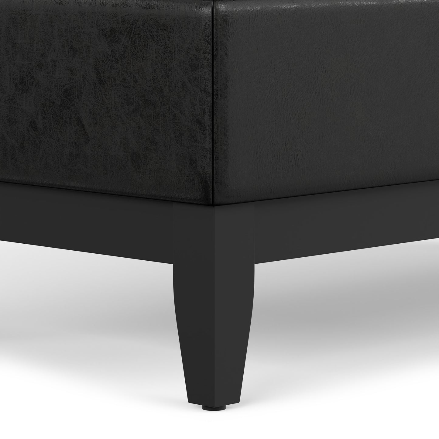 Distressed Black Distressed Vegan Leather | Oregon Storage Ottoman Bench with Tray in Distressed Vegan Leather