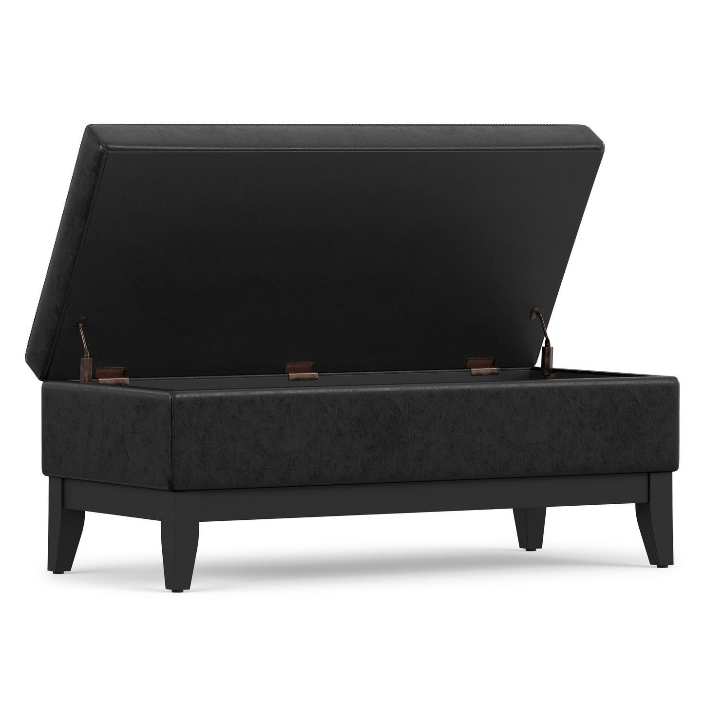 Distressed Black Distressed Vegan Leather | Oregon Storage Ottoman Bench with Tray in Distressed Vegan Leather