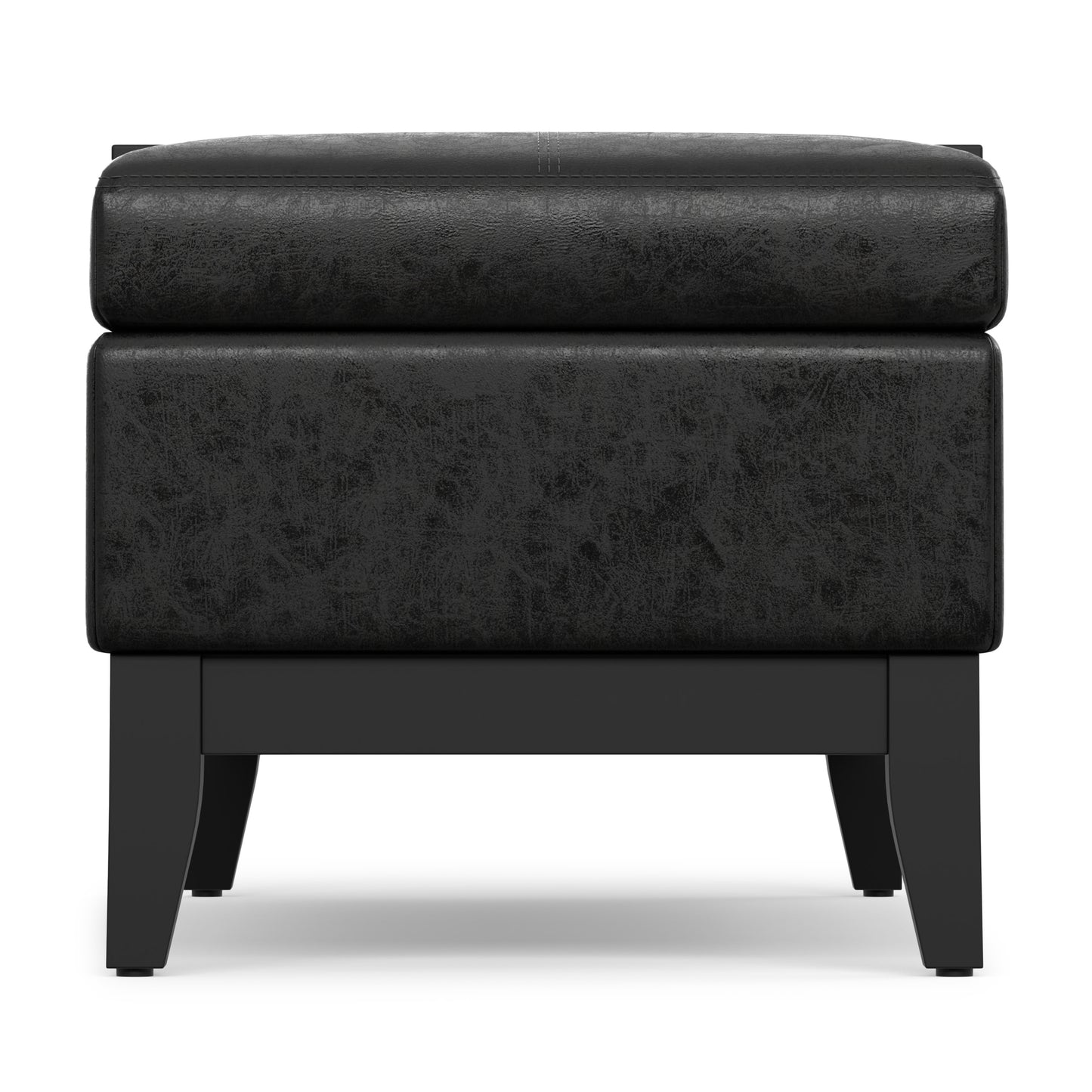 Distressed Black Distressed Vegan Leather | Oregon Storage Ottoman Bench with Tray in Distressed Vegan Leather