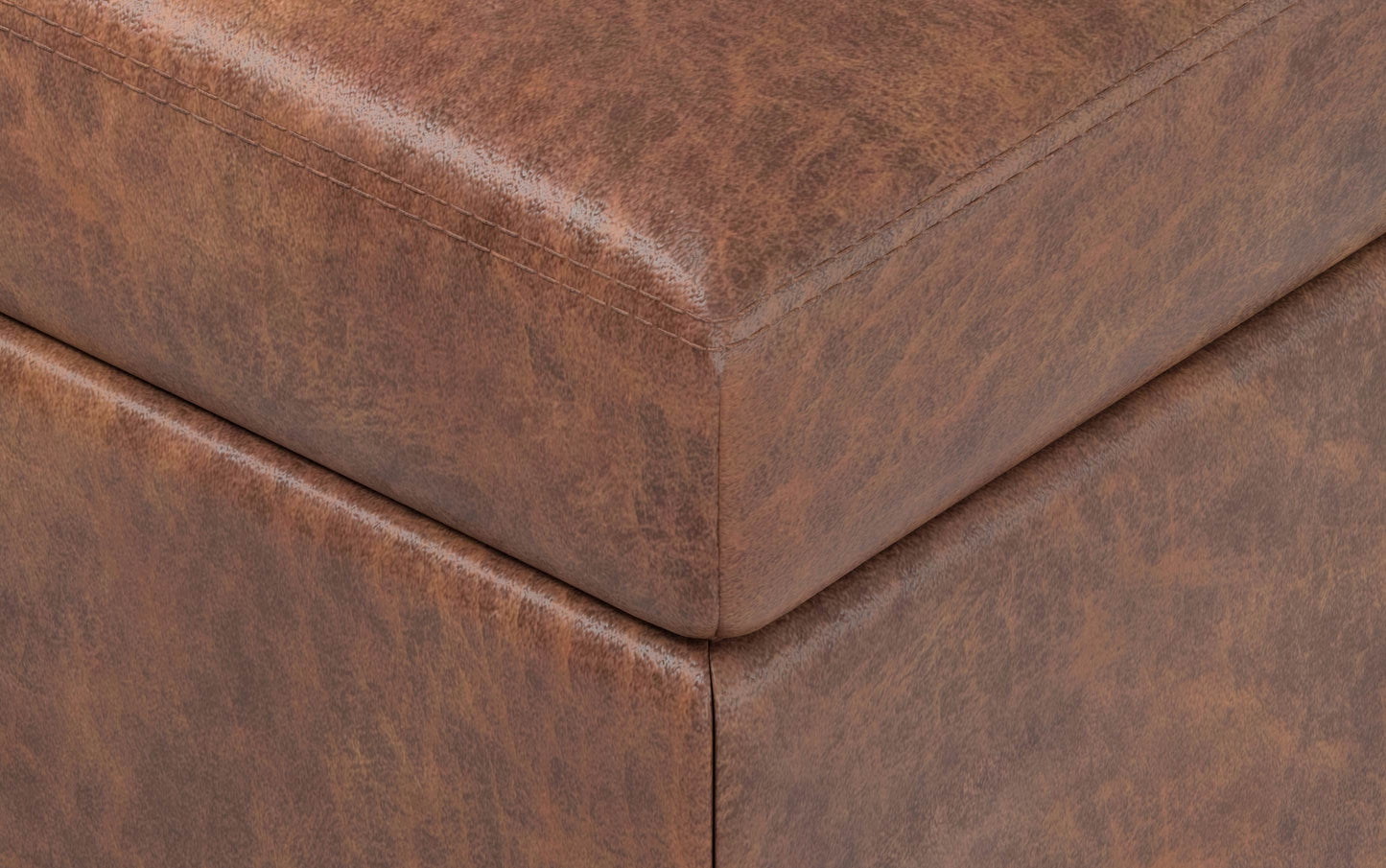 Distressed Saddle Brown Distressed Vegan Leather | Oregon Storage Ottoman Bench with Tray in Distressed Vegan Leather