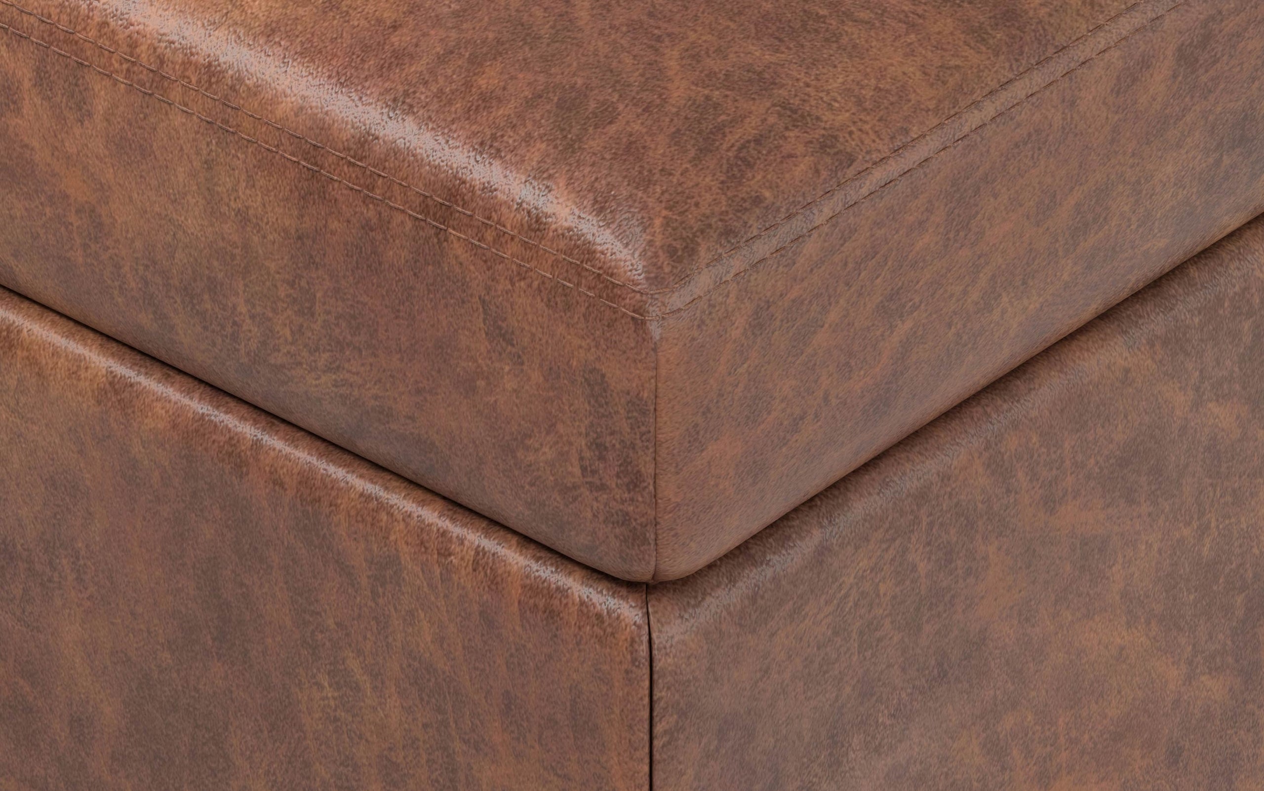 Distressed Saddle Brown Distressed Vegan Leather | Oregon Storage Ottoman Bench with Tray in Distressed Vegan Leather