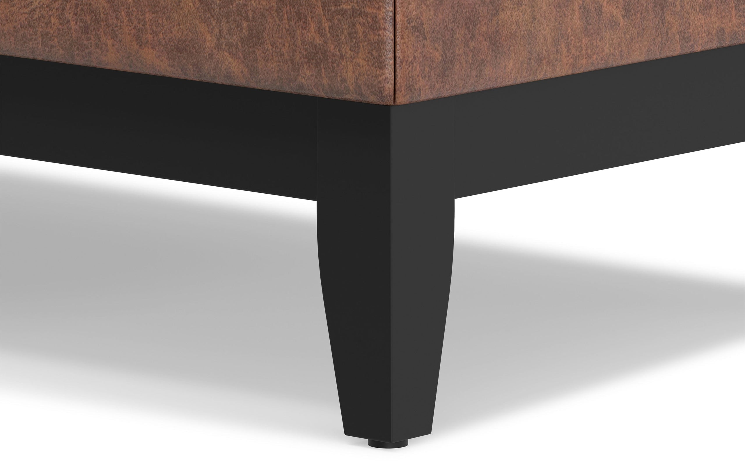 Distressed Saddle Brown Distressed Vegan Leather | Oregon Storage Ottoman Bench with Tray in Distressed Vegan Leather