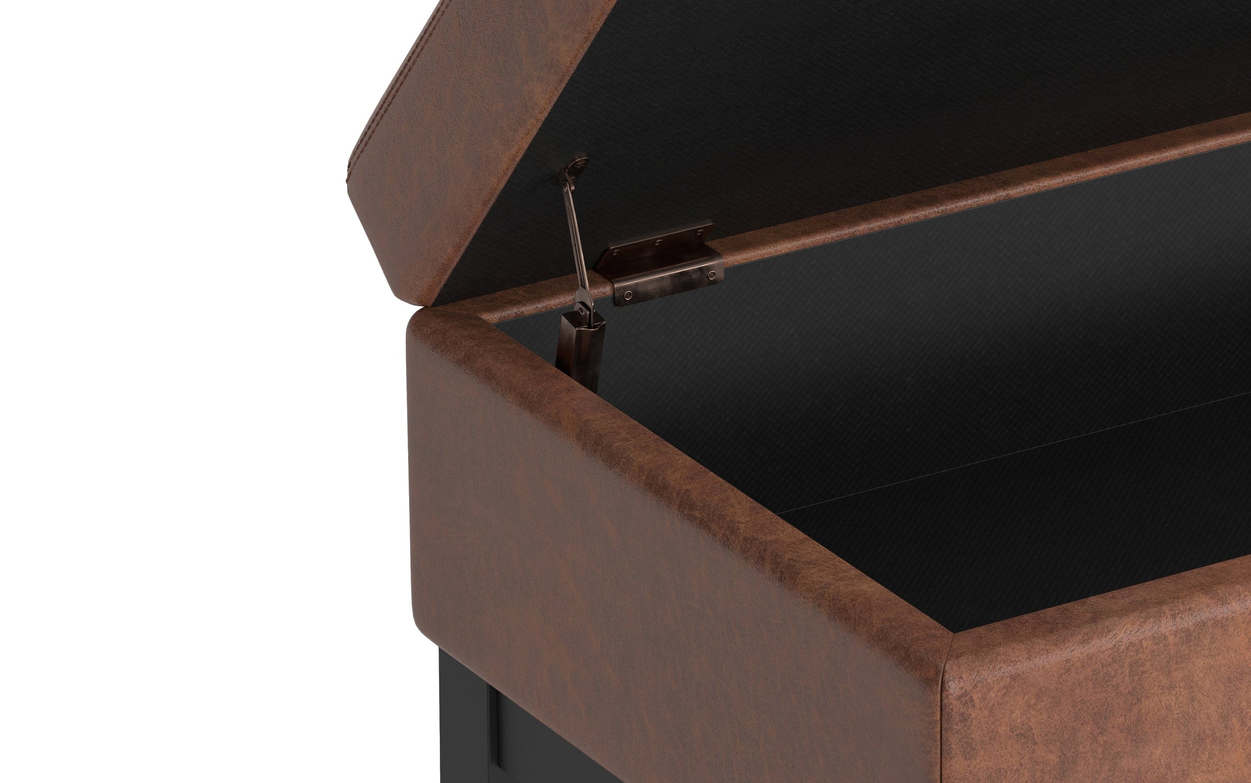 Distressed Saddle Brown Distressed Vegan Leather | Oregon Storage Ottoman Bench with Tray in Distressed Vegan Leather